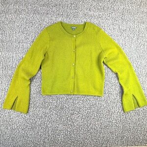 Wild Fable Green Ribbed Crop Cardigan Button Front Split Cuff Women’s L
